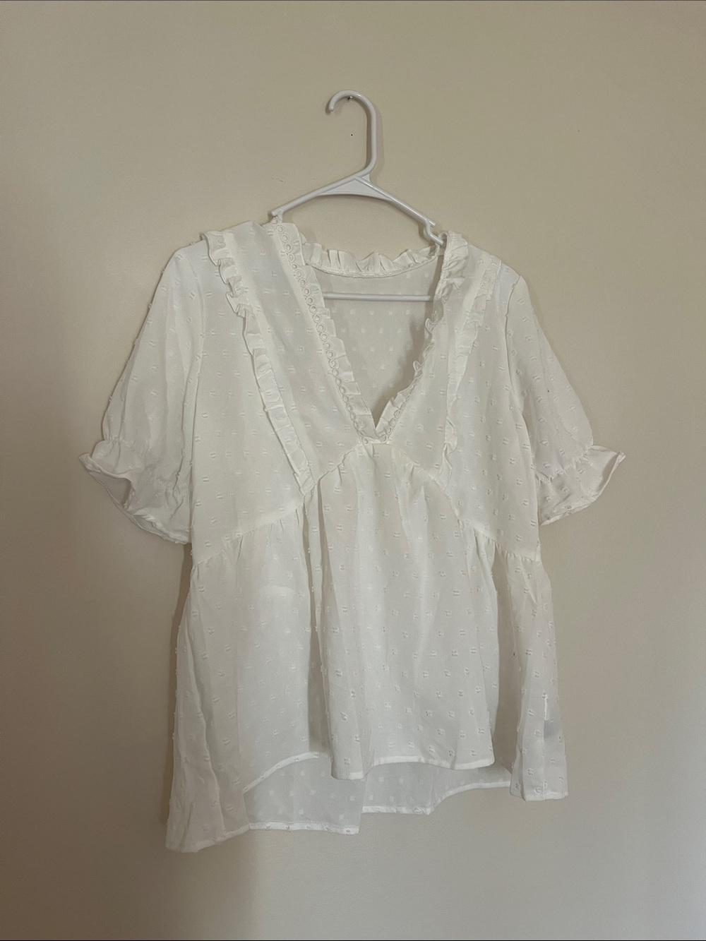 White Ruffled V-Neck Women’s Blouse
